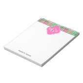 Emerald Hot Pink Preppy Patchwork Madras Monogram Notitieblok (Gedraaid)