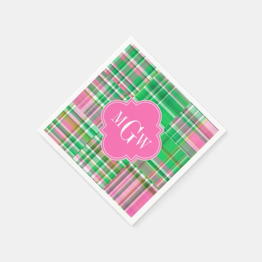 Emerald Hot Pink Preppy Patchwork Madras Monogram Servetten (Hoek)