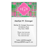 Emerald Hot Pink Preppy Patchwork Madras Monogram Visitekaartje Magneet (Voorkant Verticaal)