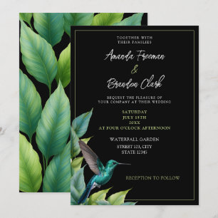 Emerald Hummingbird Tropische bladeren bruiloft Kaart