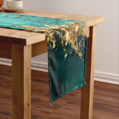 Emerald Jade Gold Splatter Abstract Korte Tafelloper (Voorbeeld)