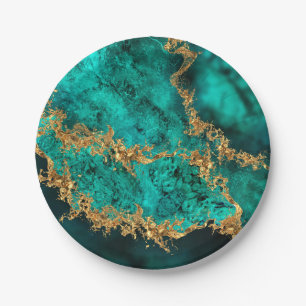 Emerald Jade Gold Splatter Abstract Papieren Bordje