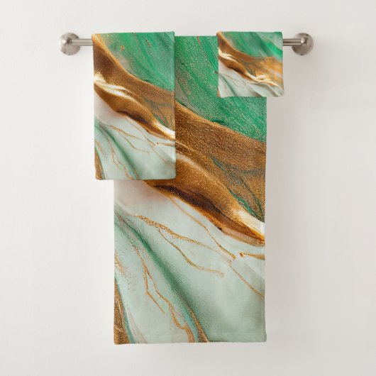 Emerald Jade Green en Gold Abstracte kunst Bad Handdoek (Insitu)