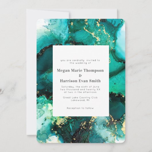 Emerald Jewel Tone Wedding Invitation Kaart (Voorkant)