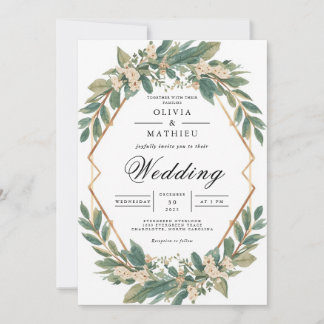 Emerald Leaf Geometric Arch Wedding Kaart