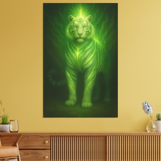 Emerald Light Guardian White Tiger – Standing Divi Canvas Afdruk (Insitu (Woonkamer))