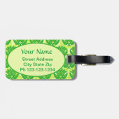 Emerald Lime Green Art Nouveau Damask Monogram Bagagelabel (Achterkant horizontaal)