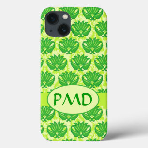 Emerald Lime Green Art Nouveau Damask Monogram iPhone 13 Hoesje