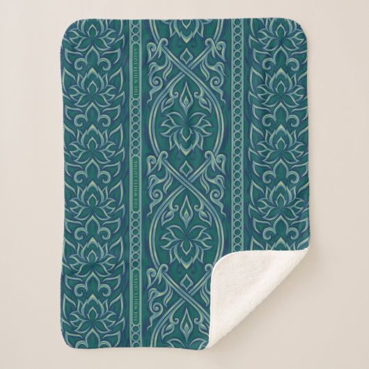 Emerald Lotus Tapestry Pattern - De Witte Lotus Sherpa Deken (Voorkant)