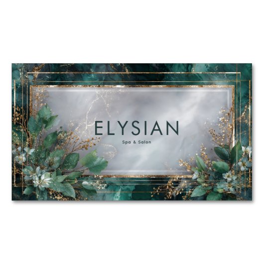 Emerald Marble Eucalyptus Gold Foliage Frame Magnetisch Visitekaartje (Voorkant)