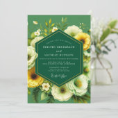 Emerald Marigold Bloom Wedding Kaart (Staand voorkant)