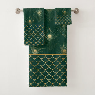 EMERALD MERMAID PEACOCK FEATHER BATHROOM TOWEL BAD HANDDOEK