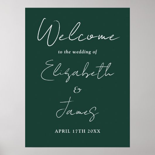 Emerald Minimalist Script Wedding Welkomstbord Poster (Voorkant)