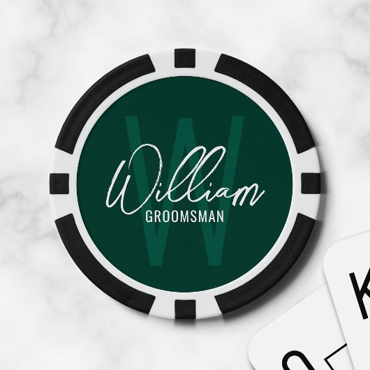 Emerald Modern Script Persoonlijke Bruidsjonkers Poker Chips