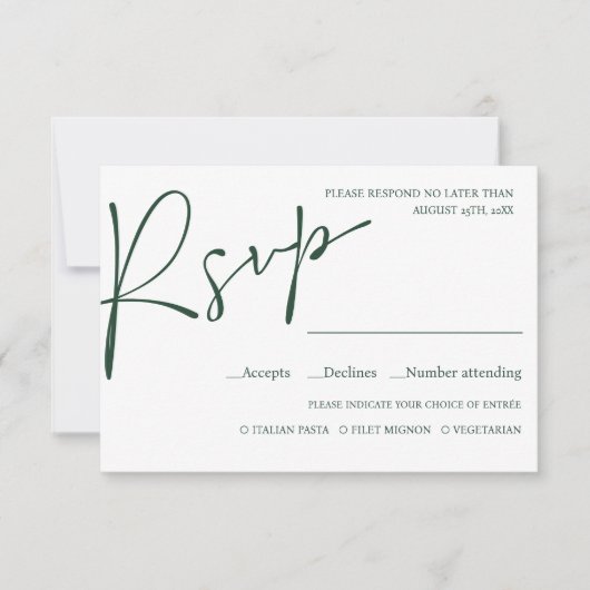 Emerald Modern Script WEDDING RSVP MEAL CHOICE (Voorkant)