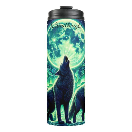 Emerald Moon Wolf Pack Howling Thermosbeker (Voorkant)