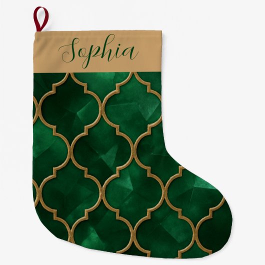Emerald Moroccan Pattern – Luxury Style Grote Kerstsok (Voorkant)