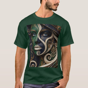 Emerald Navy Ivoor Goud Hoed Vrouw, Abstract Barok T-shirt