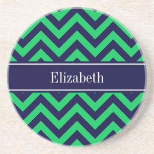 Emerald Navy LG Chevron Navy Blue Name Monogram Zandsteen Onderzetter