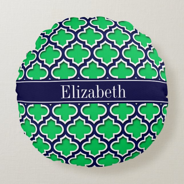 Emerald Navy Moroccan #5DS Navy Name Monogram Rond Kussen (Voorkant)