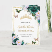 Emerald Paars Floral Quinceañera Orde van Gebeurte Programma (Voorkant)