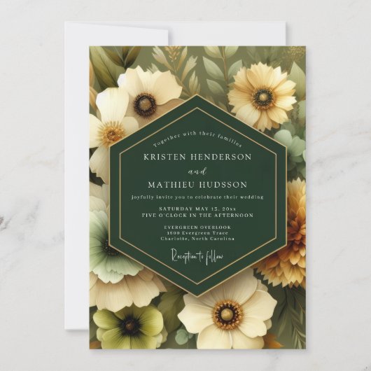 Emerald Painterly Bloom Wedding Kaart (Voorkant)