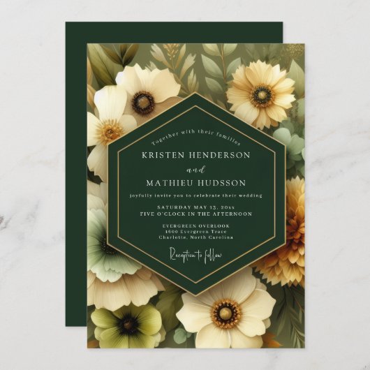 Emerald Painterly Bloom Wedding Kaart (Voorkant / Achterkant)