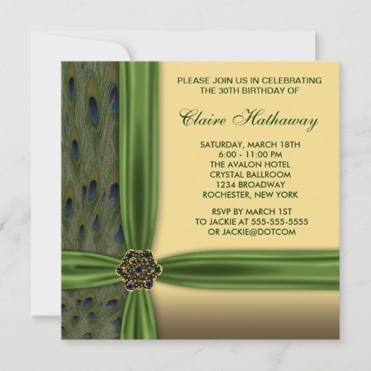Emerald Peacock Gold 30e verjaardag uitnodiging (Voorkant)