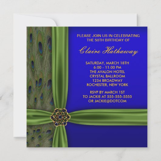 Emerald Peacock Gold 50th Birthday Invitations (Devant)