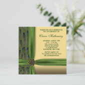 Emerald Peacock Gold 50th Birthday Invitations (Debout devant)