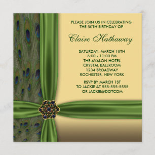 Emerald Peacock Gold 50th Birthday Invitations