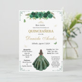 Emerald Quinceañera uitnodiging in het Spaans (Staand voorkant)