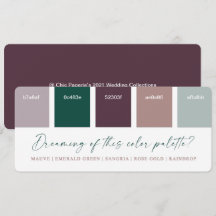 Emerald & Roos Gold Wedding Colour Palette Card