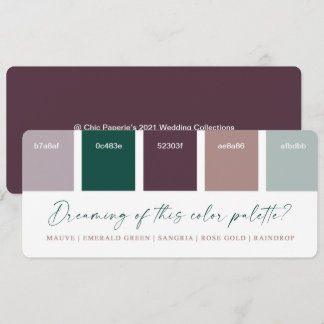 Emerald & Roos Gold Wedding Colour Palette Card Kaart