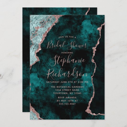 Emerald & Rose Gold Agate Bridal Shower Invitation (Devant / Derrière)