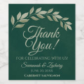 Emerald & Sage Leaves Rustic Wedding Bedankt Wijn Etiket (Enkel label)