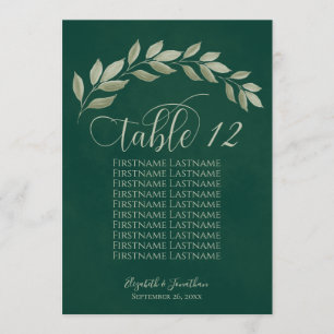 Emerald & Sage Leaves Table Number met Namen