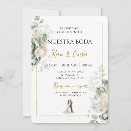 Emerald sage Spanish Wedding Invitation Kaart (Voorkant)