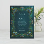 Emerald Sapphire Gilded Floral Wedding Kaart (Staand voorkant)