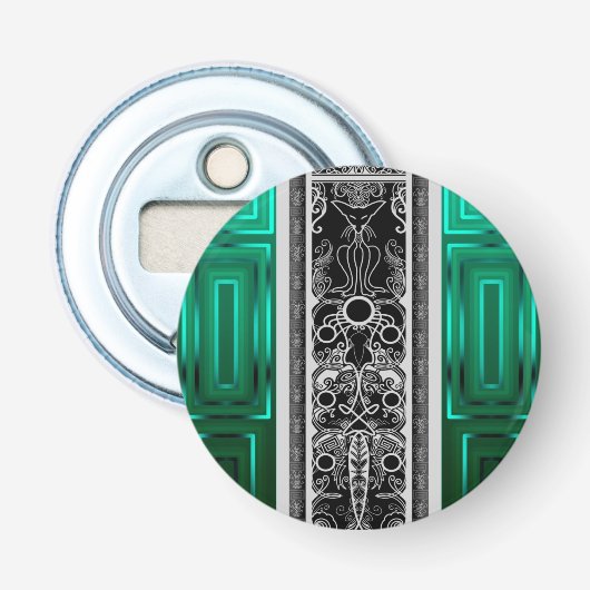 Emerald Scroll Cat Button Flesopener (Voorkant)
