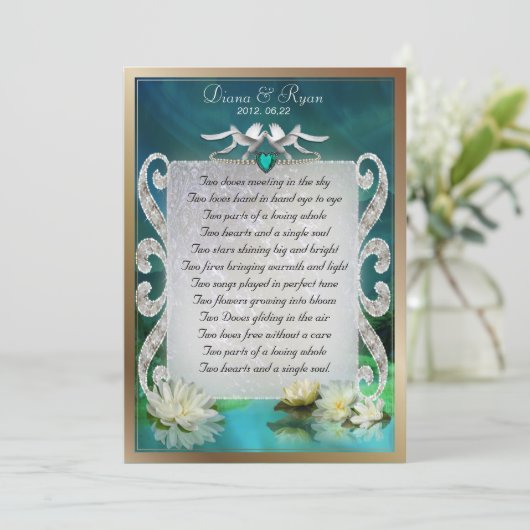 Emerald Sea Twee Duiven Gedicht Aandenken (Staand voorkant)