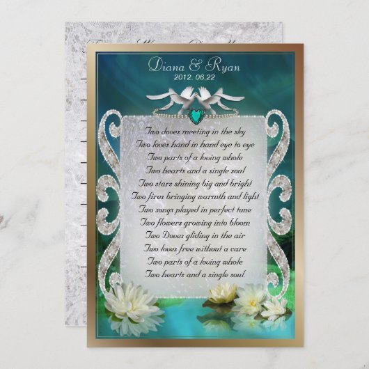 Emerald Sea Twee Duiven Gedicht Aandenken (Voorkant / Achterkant)