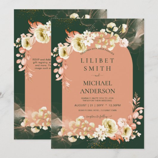 Emerald Season Coral Green Floral Wedding (Voorkant / Achterkant)