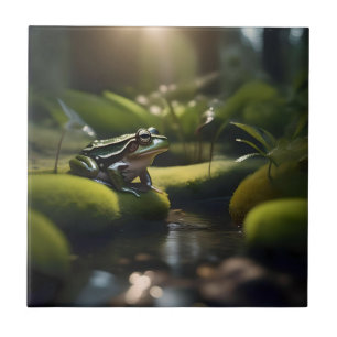 Emerald Serenity: een groene kikker aan de rivier, Tegeltje