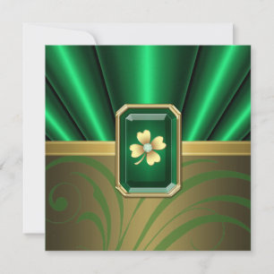 Emerald Silk Pleats Jewel St Patrick's Day Invite Kaart