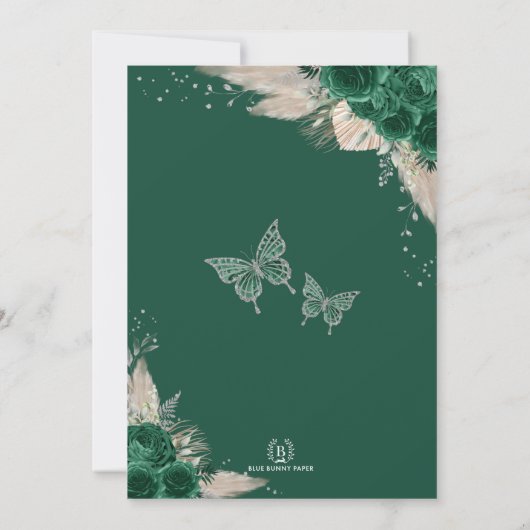 Emerald Silver Boho Rozen Princess Quinceañera Kaart (Achterkant)