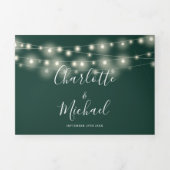Emerald String Lights Script Monogram Huwelijk Drieluik Uitnodiging (Cover)