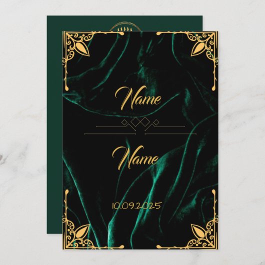 Emerald velvet effect bruiloft uitnodiging (Voorkant / Achterkant)