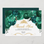 Emerald Vert Floral Quinceanera Merci (Devant / Derrière)