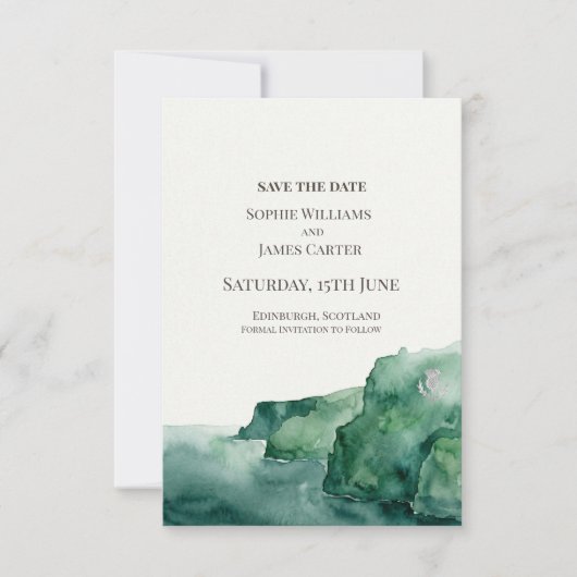 Emerald Watercolor Bruiloft Save The Date (Voorkant)